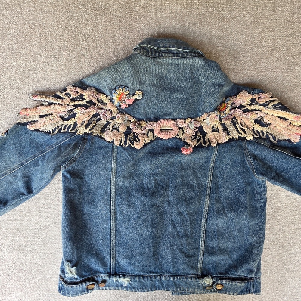 Miss Sixty Denim Jacket Womens Medium Y2K Blue Embellished Angel Wings Lips